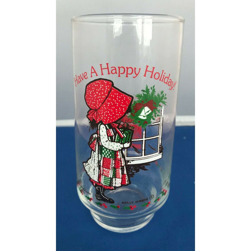 Coca-Cola Holly Hobbie Merry Christmas Glass Limited Edition Red Hat‎ 1970's